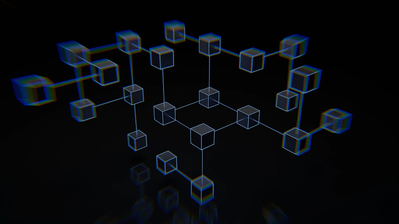 Representação abstrata de rede de dados conectando pontos luminosos